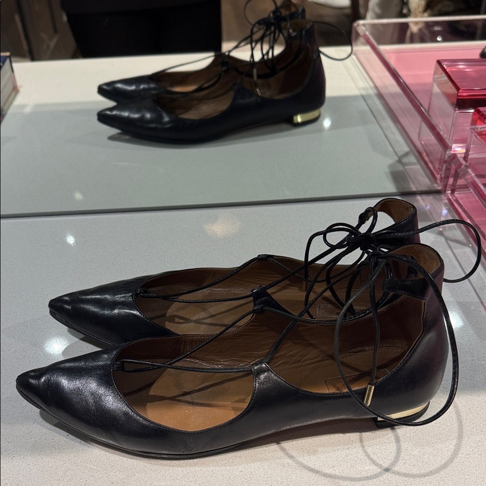 Aquazzura Black Lace-Up Flats